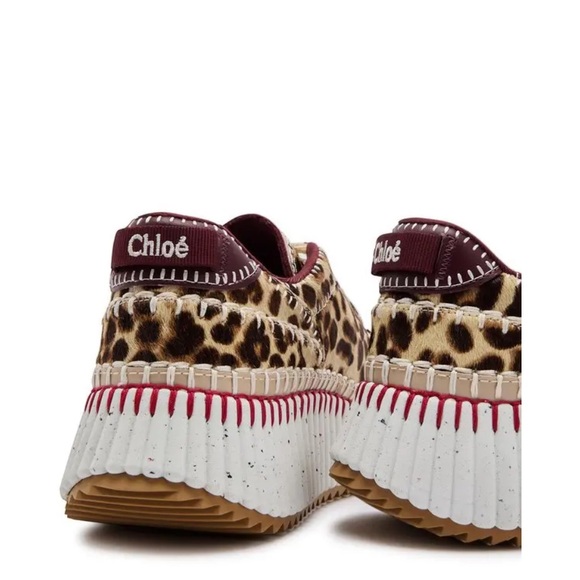 Chloe Nama Leopard Print Calf Hair Jungle Brown Sneakers - Picture 3 of 16